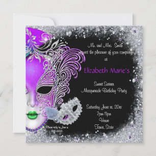 Masquerade, Sweet Sixteen, Glitter Invitation