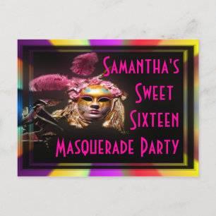 Masquerade sweet sixteen invitation postcard