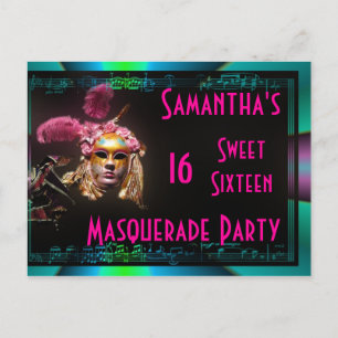 Masquerade sweet sixteen invitation postcard