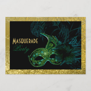 Masquerade Sweet Sixteen party black, green, gold Invitation