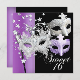 Masquerade Sweet Sixteen Sweet 16 Lilac Black Invitation