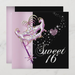 Masquerade Sweet Sixteen Sweet 16 Pink Black Invitation