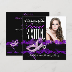 Masquerade Sweet Sixteen Sweet 16 Purple Black Invitation