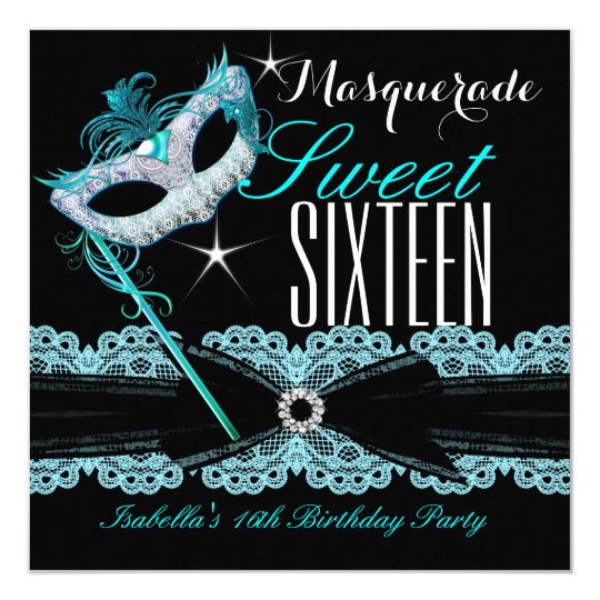 Masquerade Sweet Sixteen Sweet 16 Teal Blue Card