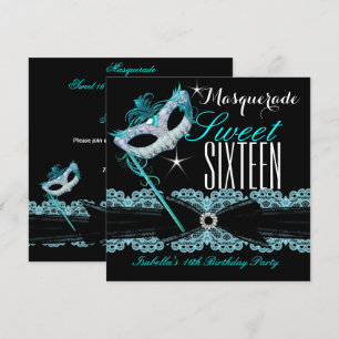 Masquerade Sweet Sixteen Sweet 16 Teal Blue Invitation