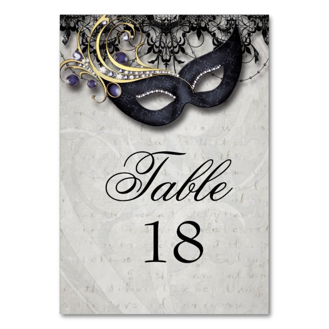 Masquerade Table Card with Black Jewel Mask (Front)