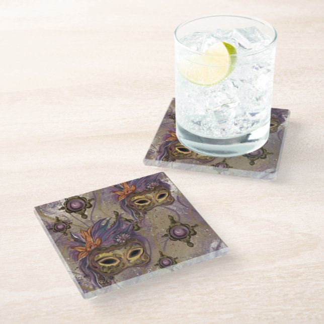 MASQUERADE VENICE  ART      GLASS COASTER (Angled)