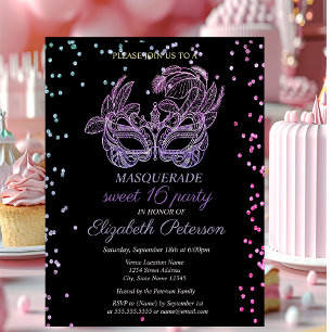 Masquerade Violet Diamonds,Masque Sweet 16 Invitation Postcard