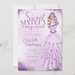 Masquerade Watercolor Illustration Sweet Sixteen Invitation