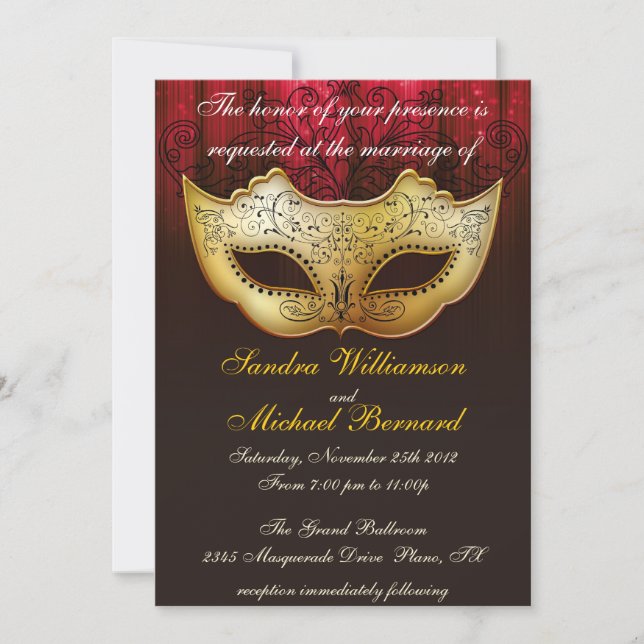 Masquerade Wedding Celebration Fancy Invitation (Front)