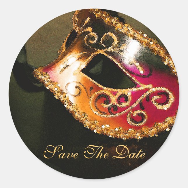 Masqurade Mask Elegant Save The Date Sticker (Front)