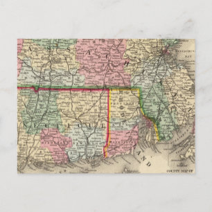 Mass, Conn, RI Map by Mitchell Postcard