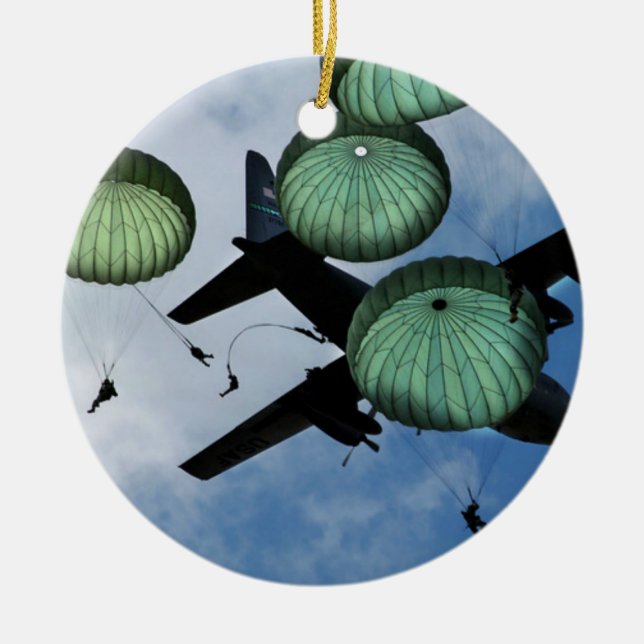 Mass Jump Mission, Parachutes, U.S. Army Ceramic Tree Decoration (Front)