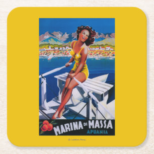 Massa Marina Travel Poster Square Paper Coaster