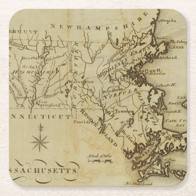Massachusetts 3 square paper coaster (Front)