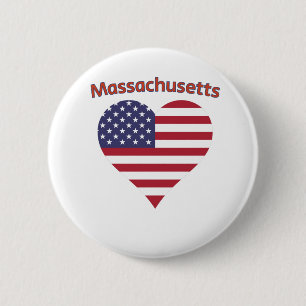 Massachusetts American Flag Heart 6 Cm Round Badge