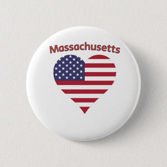 Massachusetts American Flag Heart 6 Cm Round Badge (Front)