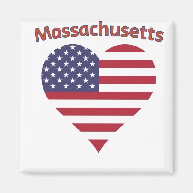 Massachusetts American Flag Heart Magnet (Front)
