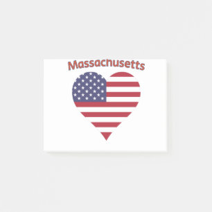 Massachusetts American Flag Heart Post-it Notes