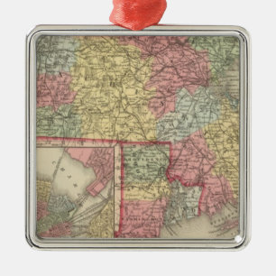 Massachusetts and Rhode Island 2 Metal Ornament