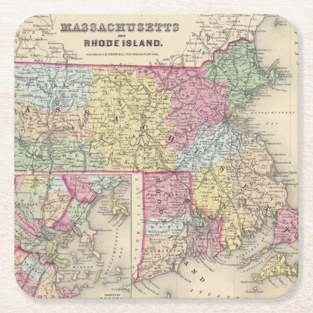Massachusetts And Rhode Island 2 Square Paper Coaster (Front)