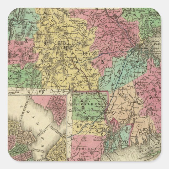 Massachusetts And Rhode Island Square Sticker (Front)