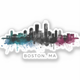 Massachusetts Art Boston MA Skyline Watercolor