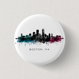 Massachusetts Art   Boston MA Skyline Watercolor 3 Cm Round Badge