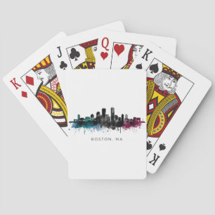Massachusetts Art Boston MA Skyline Watercolor Playing Cards
