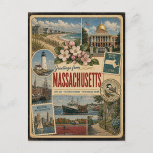 Massachusetts Authentic Vintage Style Postcard