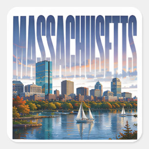 Massachusetts Boston Harbour Historic Coastal Skyl Square Sticker