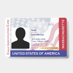 MASSACHUSETTS - Child ID - USA Flag Background Badge