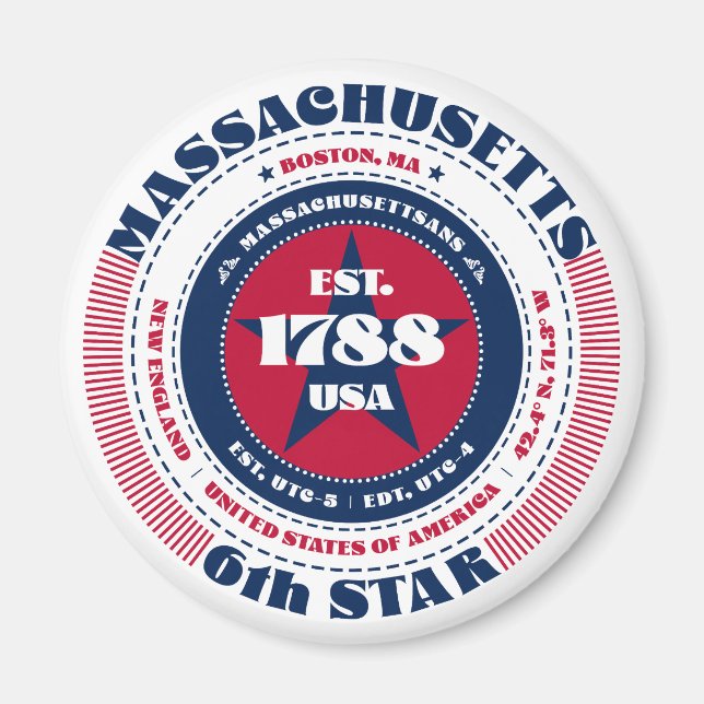 Massachusetts Circle Typography Souvenir Magnet (Front)