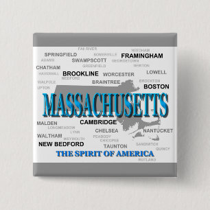 Massachusetts Cities and Towns State Pride Map 15 Cm Square Badge