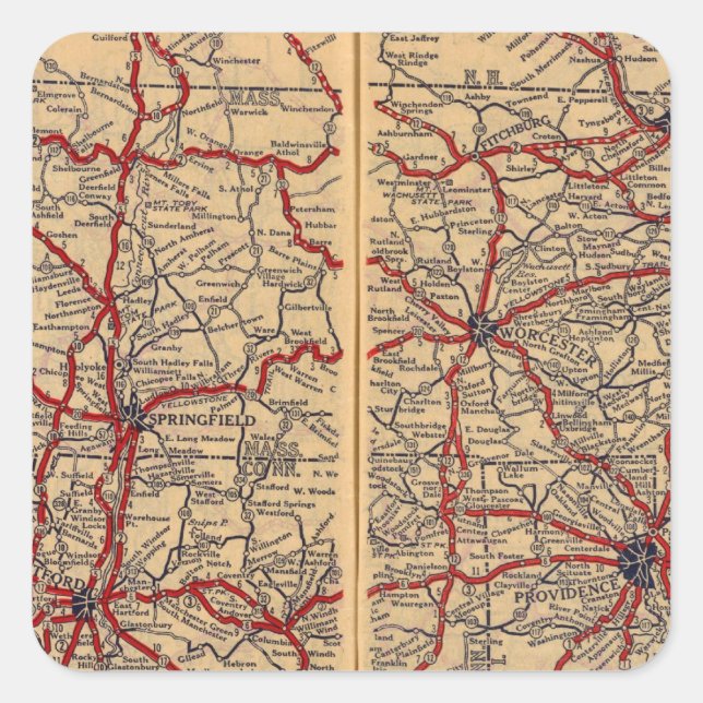 Massachusetts, Connecticut, Rhod Island Square Sticker (Front)