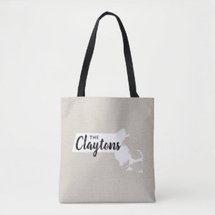 Massachusetts Family Monogram State Tote Bag