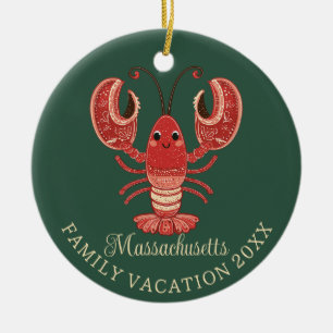 Massachusetts Family Vacation Keepsake Lobster Ceramic Ornament
