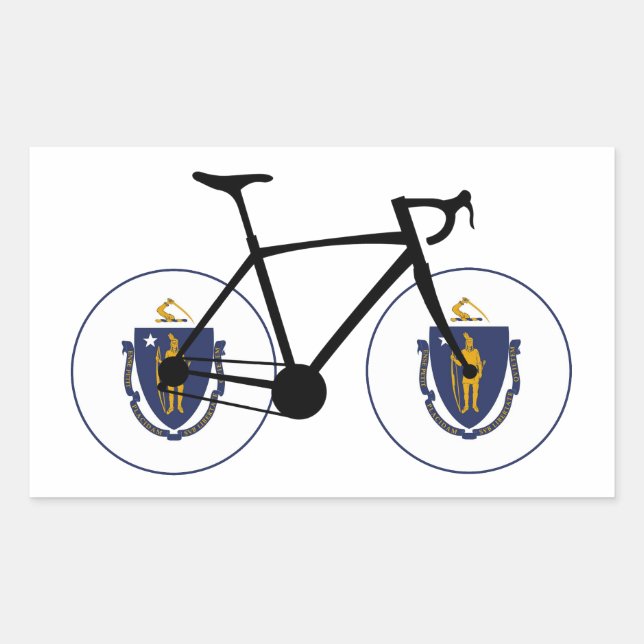 Massachusetts Flag Cycling Rectangular Sticker (Front)