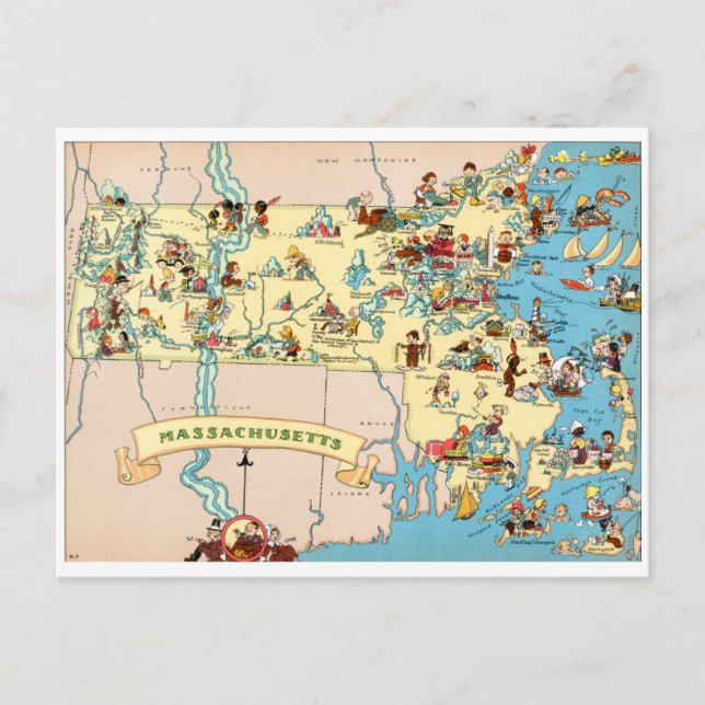 Massachusetts Funny Vintage Map Postcard (Front)