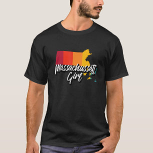Massachusetts Girl Home State Retro 70s Stripes Us T-Shirt