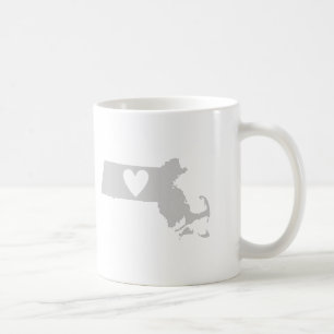 Massachusetts Gray State Map Shape with Heart Coffee Mug