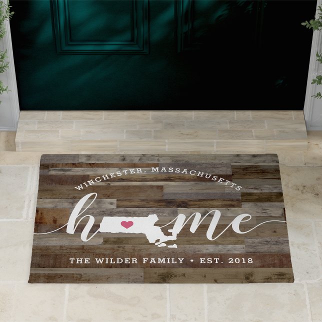 Massachusetts Home State Personalised Wood Look Doormat (Creator Uploaded)