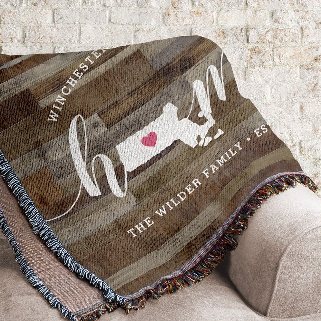 Massachusetts Home State Personalised Wood Look Throw Blanket (Creator Uploaded)