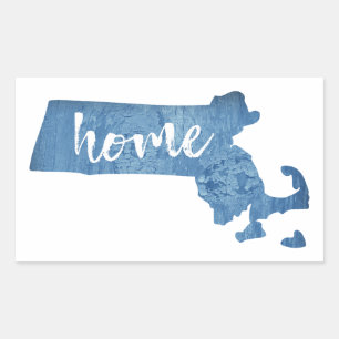 Massachusetts Home Wood Grain Rectangular Sticker