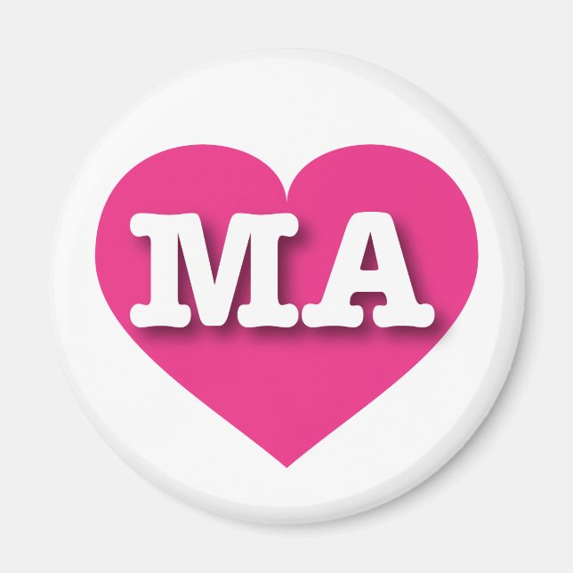 Massachusetts Hot Pink Heart - I love MA Magnet (Front)