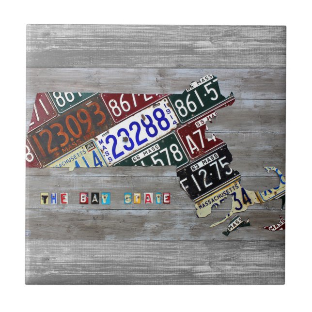 Massachusetts License Plate Map Ceramic Tile V3 (Front)