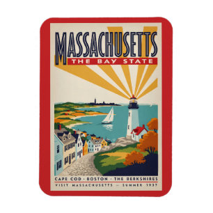 Massachusetts Lighthouse Illustration Travel Art Magnet