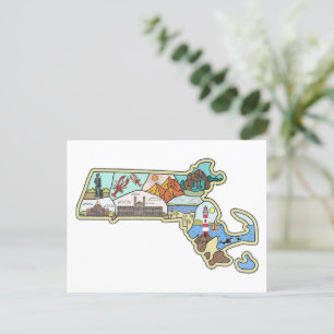 Massachusetts Map Boston Cape Cod Salem Souvenir Postcard