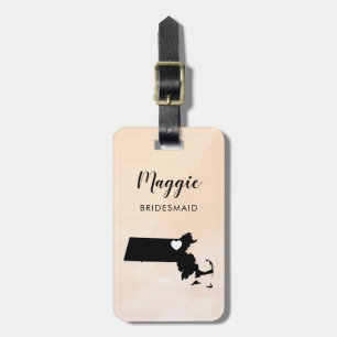Massachusetts Map Luggage Tag, Wedding Party Tag