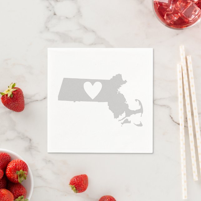 Massachusetts Map Shape Heart Cutout Paper Party Napkin (Insitu)
